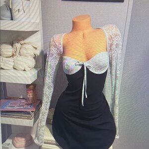 Elegant Black and White Lace Dress